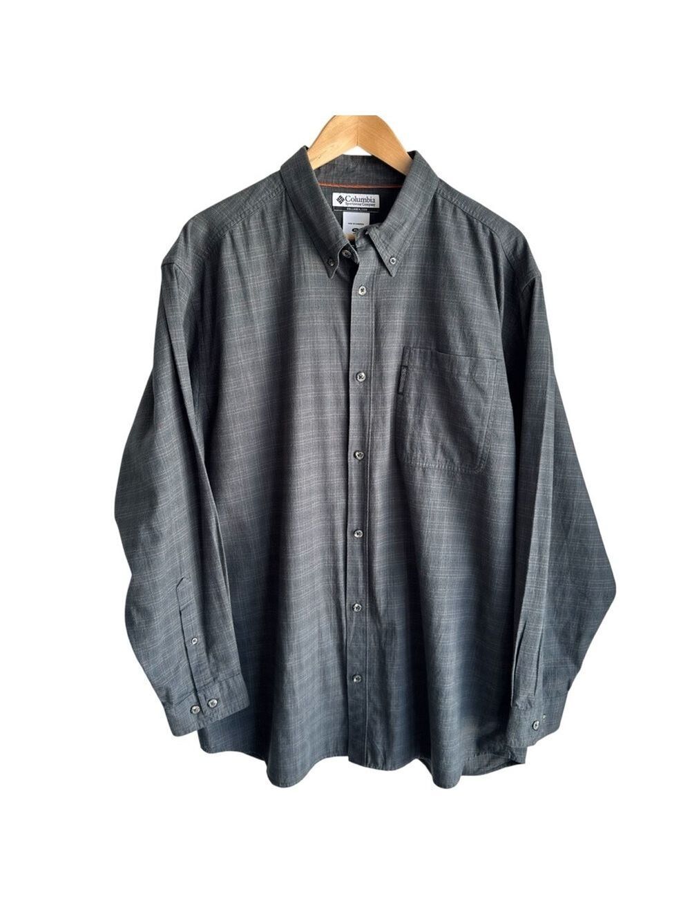 Columbia 100% Cotton Flannel Shirt Mens XL Grey Plaid Check Button Down Outdoor